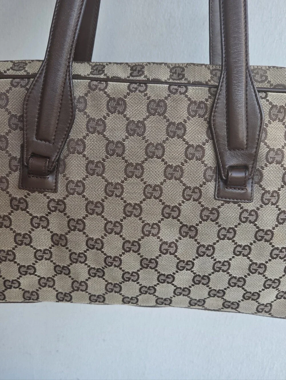 GUCCI Vtg GG Monogram Canvas Tote Briefcase Top Handle Shoulder Bag